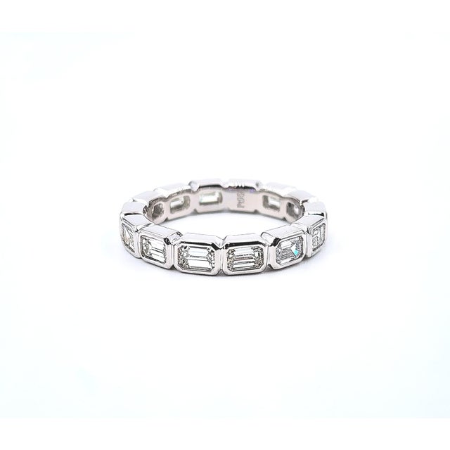 White 2.24 Ct Emerald Cut East-West Bezel Set Eternity Band Size 6.5 For Sale - Image 8 of 8