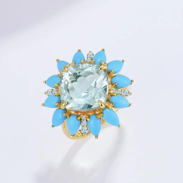 Not Yet Made - Made To Order Kai Prasiolite Turquoise Aquamarine Cocktail Ring in 14k Solid Gold, size 9 For Sale - Image 5 of 5