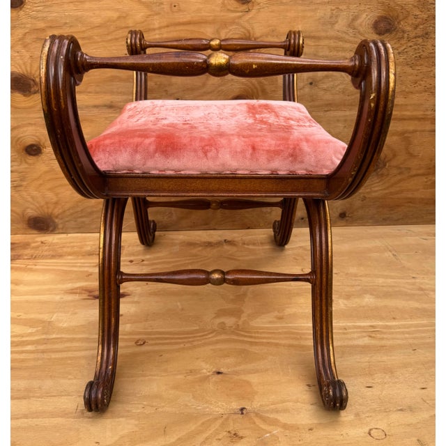 Blush Late 20th Century Designer Galimberti Lino Regency Curule Bench For Sale - Image 8 of 12