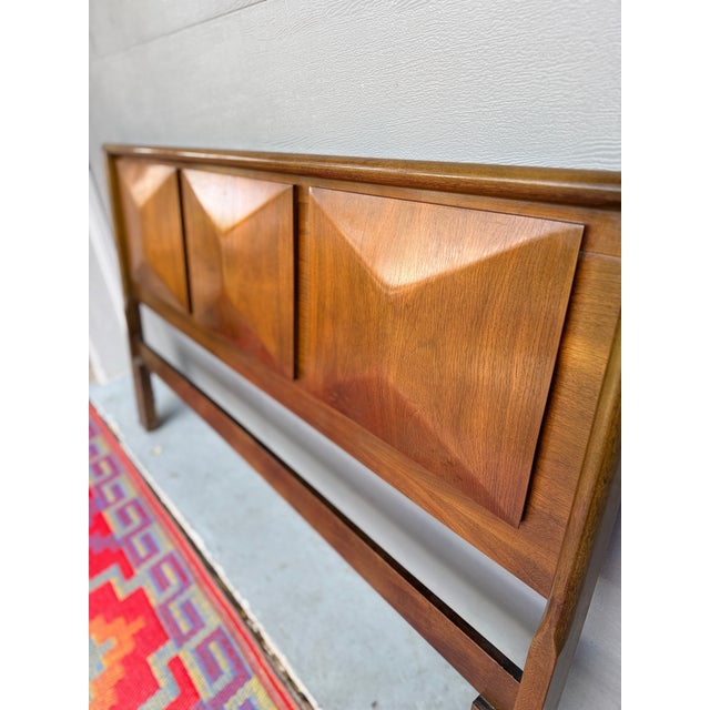 Wood 1960s Diamond Front Queen / Full Bed Frame / Headboard For Sale - Image 7 of 7