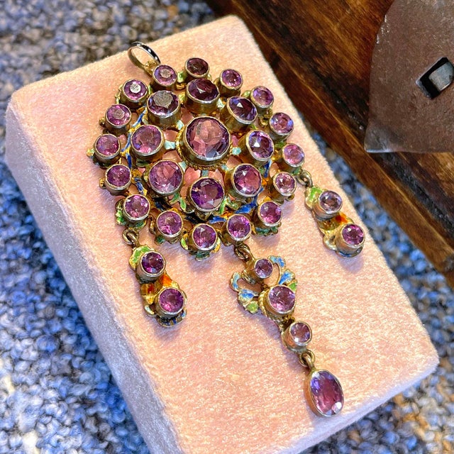 Victorian Antique Austro-Hungarian Silver Amethyst Enamel Pendant For Sale - Image 3 of 8