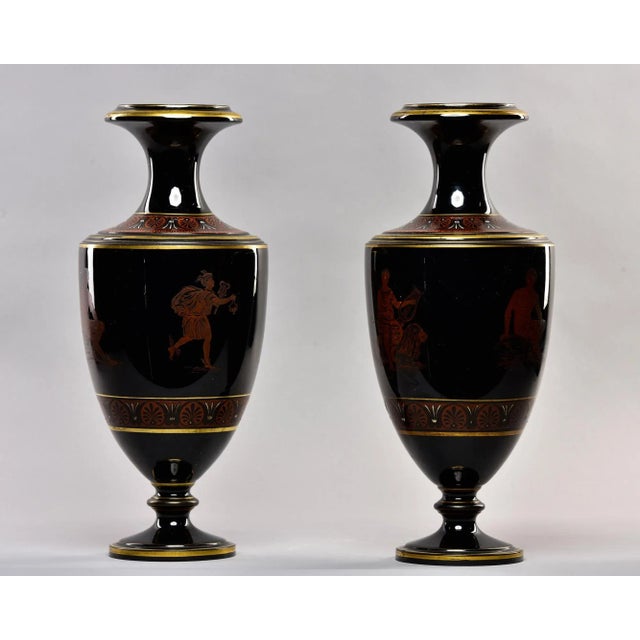 Figurative Pair Late 19th Century Black Porcelain Neoclassical Vases For Sale - Image 3 of 13