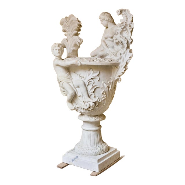 Classicist Marble Vase with Figural Decoration For Sale