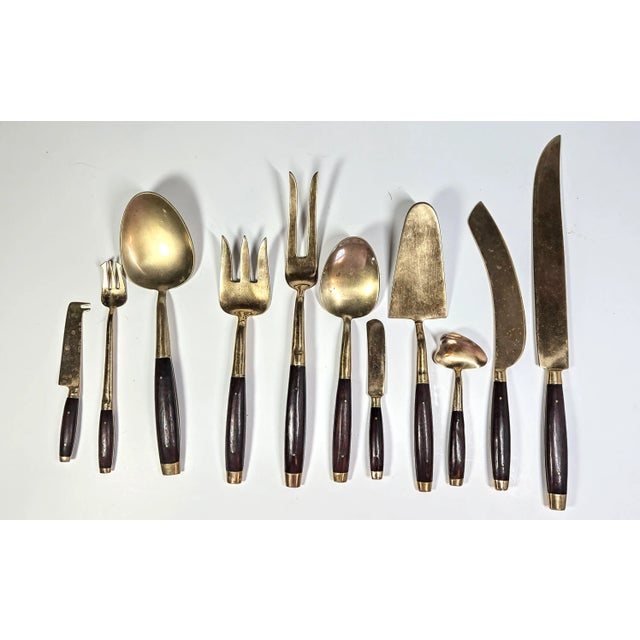 Mid Century Rosewood and Brass Serving Set- Set Of For Sale - Image 4 of 12