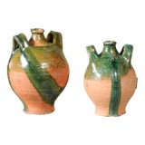 French Provincial Napoléon III Era Green Glazed Pottery Jugs, Circa 1850 For Sale