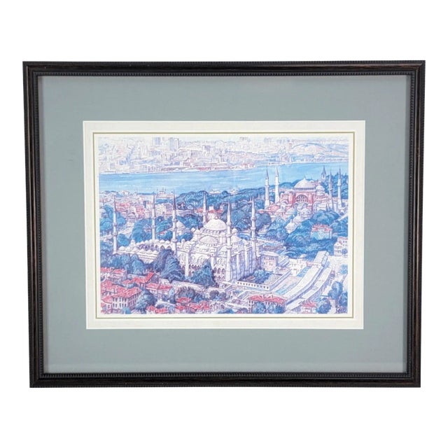 Suleymaniye Mosque Istanbul Watercolor Print Signed & Framed For Sale