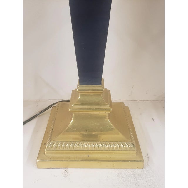 1950s Pair of Medusa Medallions Empire Style Ebonized & Enameled Brass Finished Table Lamps For Sale - Image 5 of 11