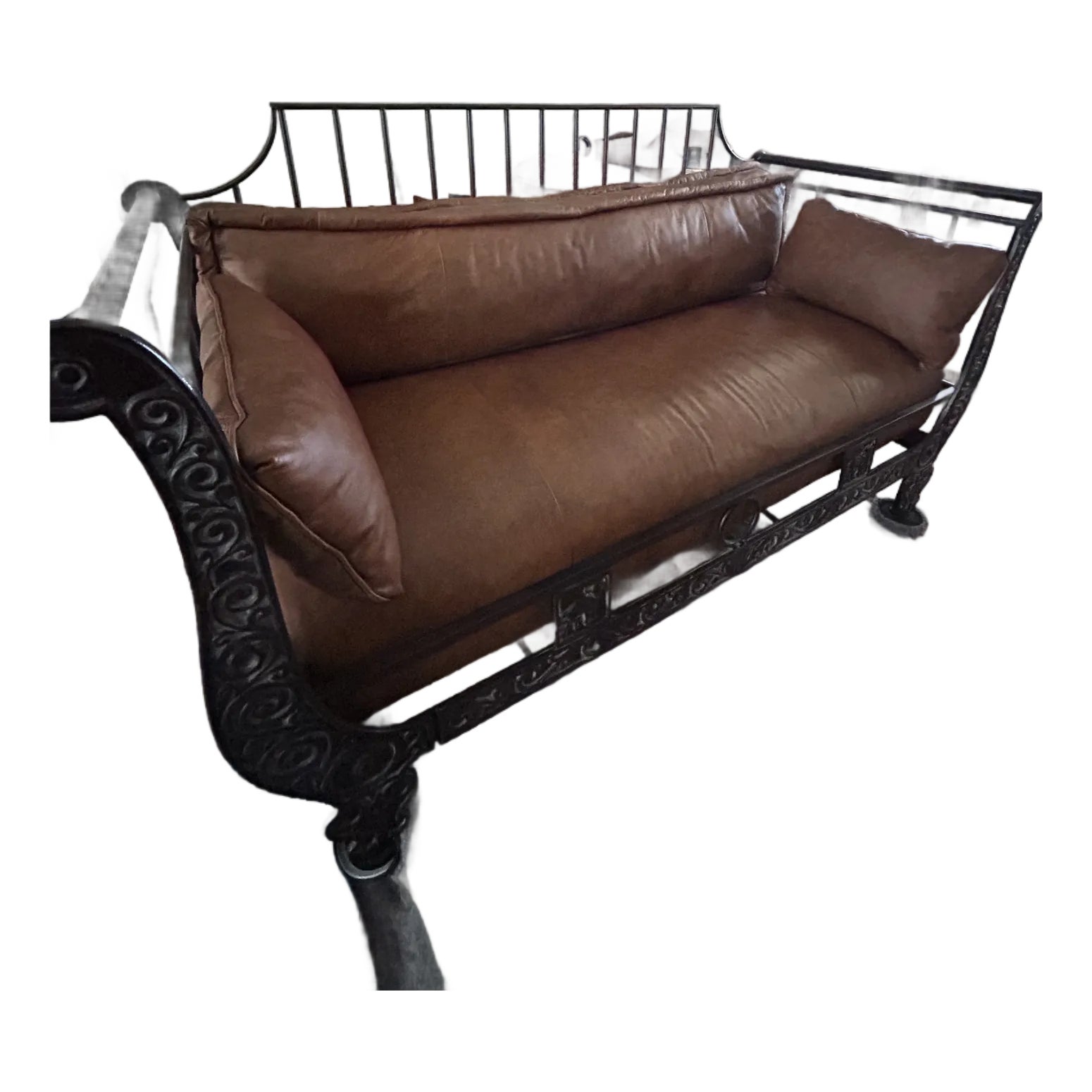 Thomasville El Toro Leather & Wrought Iron Loveseat From