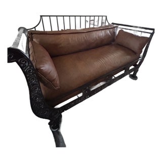 Thomasville El Toro Leather & Wrought Iron Loveseat From Thomasville Furniture’s Hemingway Collection For Sale