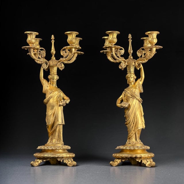 French Empire Revival Gilt Bronze Figural Candelabras, Late 19th Century, Set of 2 For Sale - Image 5 of 18