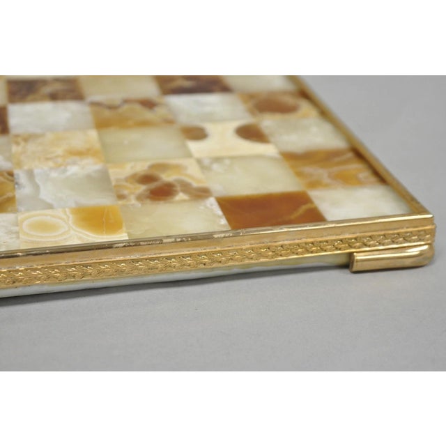Vintage Mid Century Modern Mosaic Brown Onyx Stone Chess Game Checkerboard For Sale - Image 10 of 18