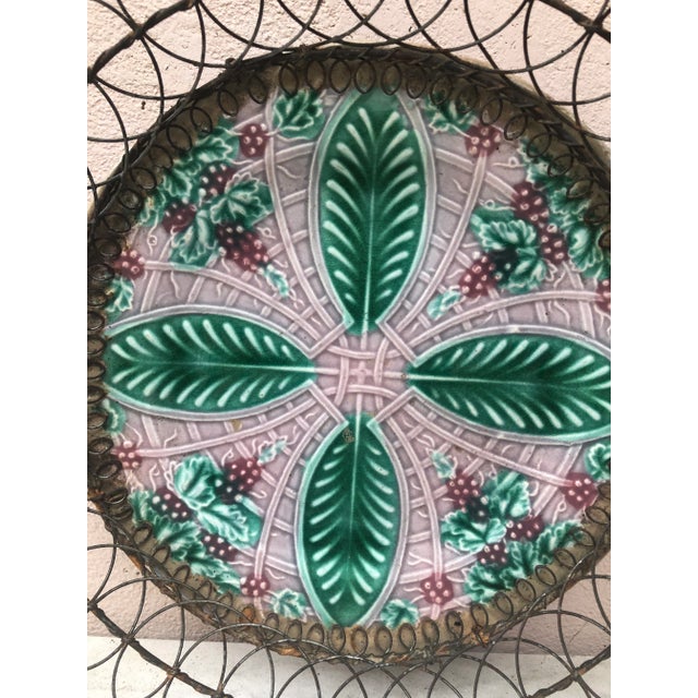 Majolica Wire Basket Salins Circa 1890. Grapes and leaves.