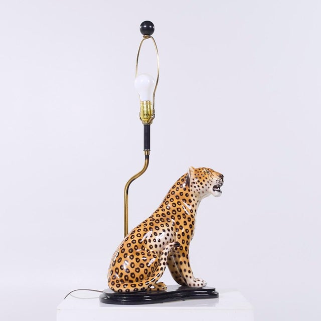 Brown Mid Century Italian Ceramic Leopard Lamp For Sale - Image 8 of 10