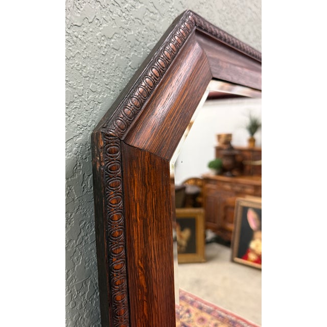 Brown Antique English Jacobean Mirror Framed Beveled Octagonal Oak c.1930s For Sale - Image 8 of 18