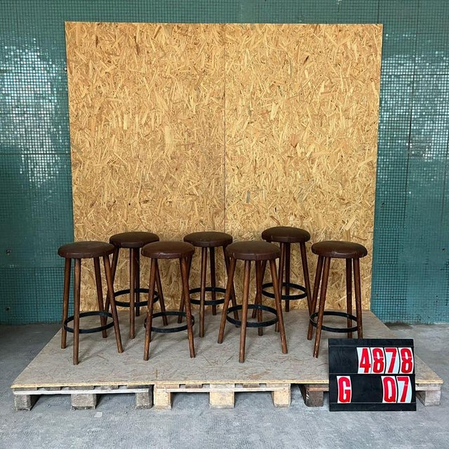 French Barstools, 1960s, Set of 7 For Sale - Image 3 of 3