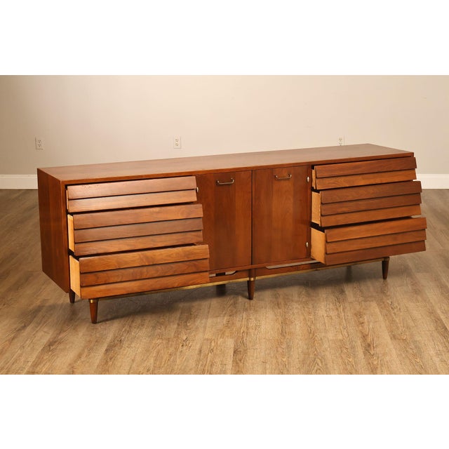Merton Gershun For American Of Martinsville Mid Century Modern Walnut Lowboy Dresser For Sale - Image 4 of 18