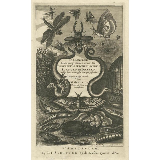 Natural history title page, insects & serpents, jan jonston, amsterdam 1660 this engraved title page introduces the dutch...