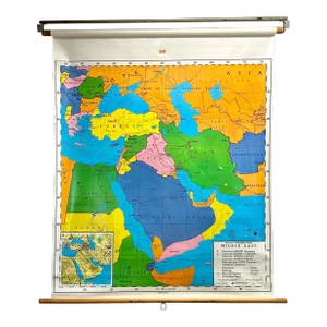 Vintage Nystrom Middle East Roll-Up School Wall Map 1ag81