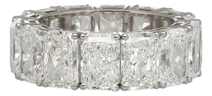 Gia Certified 15.01 Carat Radiant Cut Diamond 18k White Gold Eternity Band, Size 7
