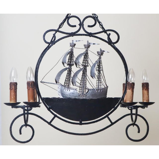 Wrought Iron Sailing Ship Frigate Hanging Lamp For Sale - Image 6 of 18