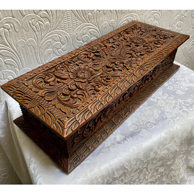 1950s Vintage Black Forest Hand Carved Walnut Jewelry Box For Sale - Image 13 of 13
