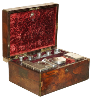 Antique Hardwood Vanity Box with Sterling Silver Pieces, 1810, Set of 11