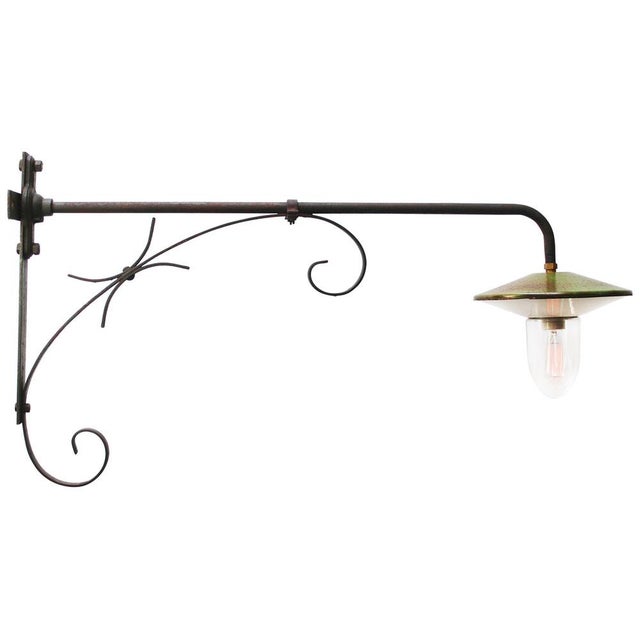 French cast iron street light Green, white enamel shade with clear glass and iron arm. Size wall plate 51 × 20.5 cm Up to...