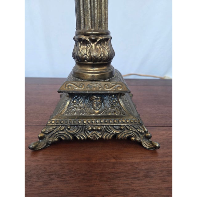 Metal Antique Neoclassical Brass Spelter Boudoir Table Lamp For Sale - Image 7 of 9