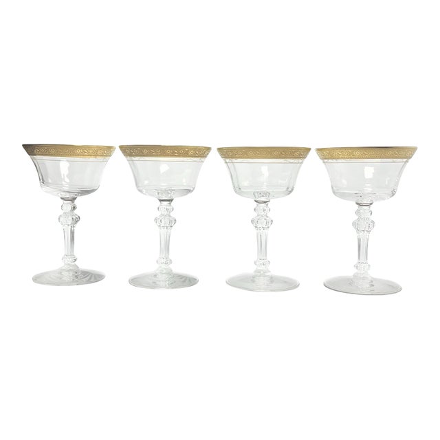 1960s Tiffin-Franciscan “Minton” Set of 4 Coupe Champagne Glasses For Sale