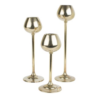 Brass Globe Candlesticks - Set of 3