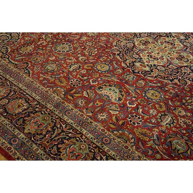 1940s Red Rust Floral Medallion Antique Kashan Mohtasham Knotted Wool Carpet Rug For Sale In New York - Image 6 of 7