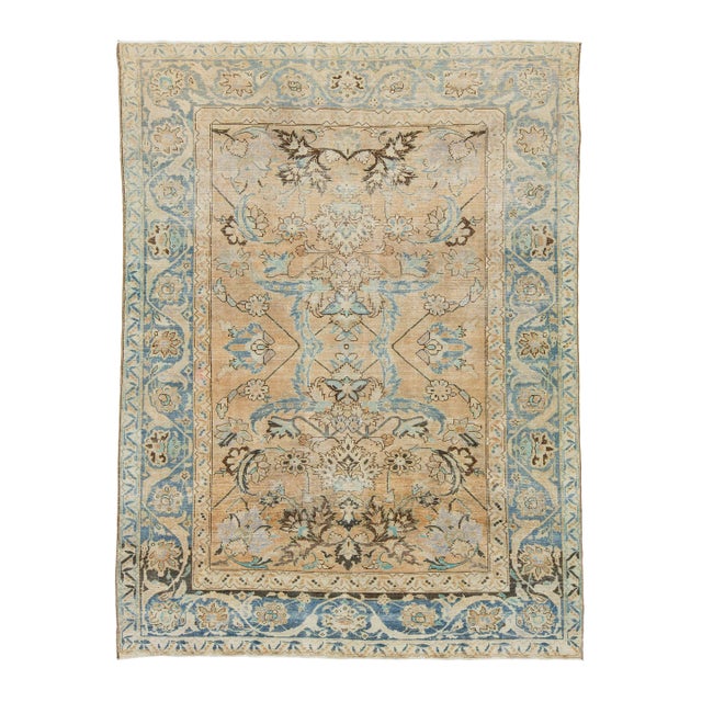 1920s Antique Persian Malayer Floral Designed Wool Rug in Tan Color For Sale