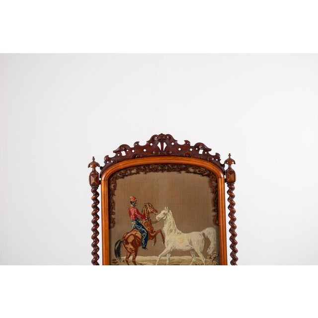 Glass Antique Victorian Needlepoint Fire Screen For Sale - Image 7 of 15
