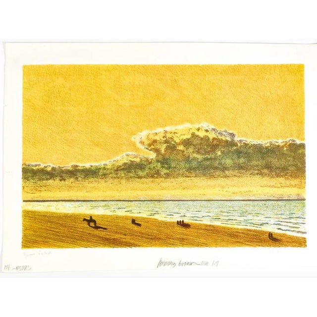 Jacques Van Melkebeke (1904–1983) lithograph of horses on the beach at sunset. Pencil signed and noted in French as an...