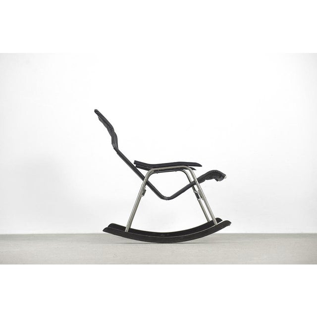 Postmodern Black Leather Rocking Chair by Takeshi Nii, 1950s For Sale - Image 16 of 18