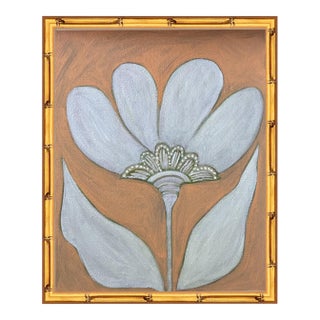 Original Daisy Flower Painting in Gold Bamboo Frame, Oil on Canvas, 11" X 14" by Tatiana Duperault For Sale