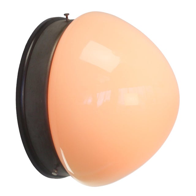 Vintage Industrial Beige Opaline Glass, Grey Metal and Bakelite Sconce For Sale - Image 4 of 7