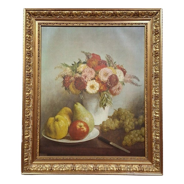 After Henri Fantin-Latour, Still Life with Flowers and Fruit, 1970s, Oil on Canvas For Sale