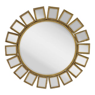 Heavy Round Brass or Bronze Sunburst Wall Mirror with Rope Edges For Sale