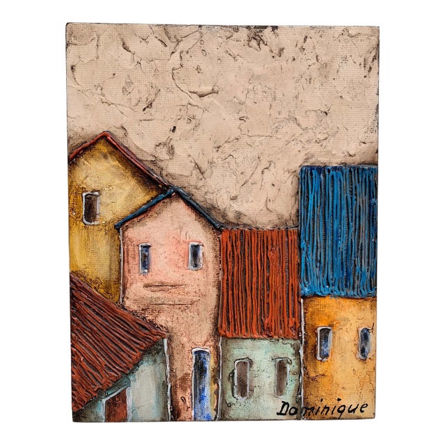 Vintage Rustic Textured Painting on Wood For Sale