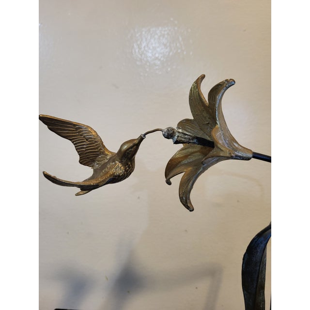 1970s Bronze Metal Hummingbird Flower Sculpture For Sale - Image 10 of 17