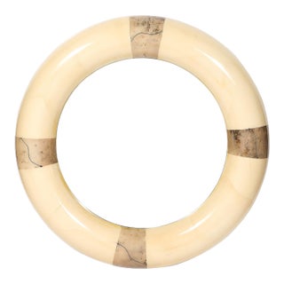 Mid-Century Modernist Cream Lacquered Goat Skin Round Mirror by Karl Springer For Sale