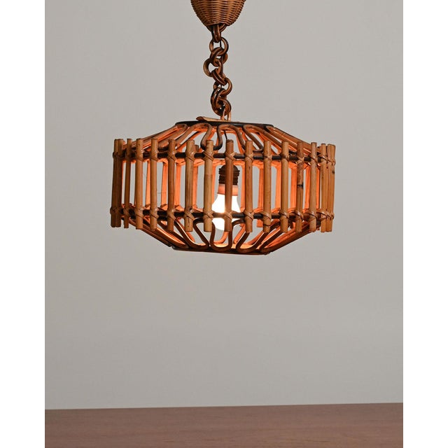 Bamboo and Woven Rattan Ceiling Lamp, 1970s For Sale - Image 3 of 9