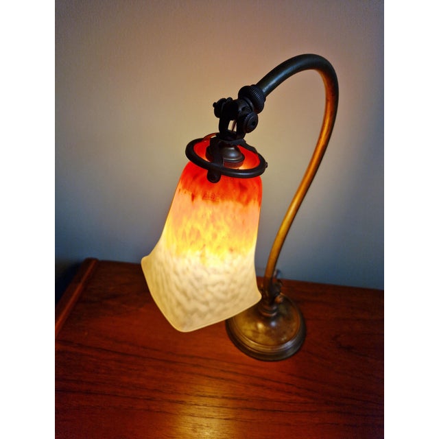 Metal Art Deco Bronze Desk Lamp with Glass Shade by Charles Schneider, 1920s For Sale - Image 7 of 18