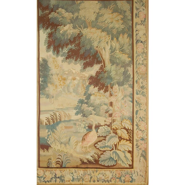 Tan Antique Circa 1850 French Verdure Tapestry 5'7 X 9'1 For Sale - Image 8 of 8