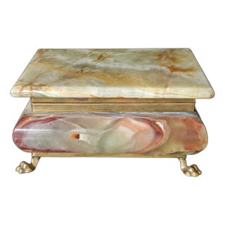Early 20th Century Italian Green Onyx Marbled Box for Jewelry or Keepsakes - Made in Italy For Sale