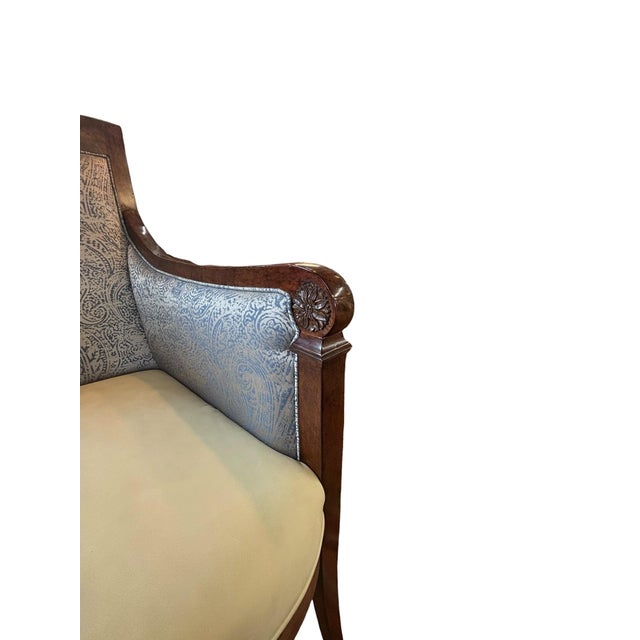 Neoclassical Walnut Lounge Chair With Paisley Upholstery Transitional Designer Accent Chair For Sale In Greensboro - Image 6 of 8