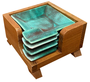 Mid-Century Ceramic Stacking Ashtrays with Wooden Boxes, 1960s, Set of 5