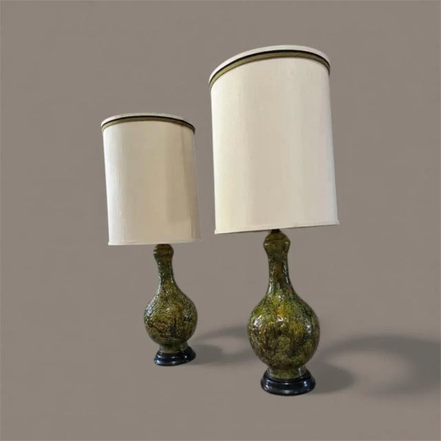 Pair of Tall Green Vintage Lamps For Sale - Image 11 of 12