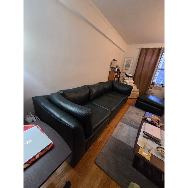 Animal Skin Stickley Modular Green Leather Sofa For Sale - Image 7 of 8